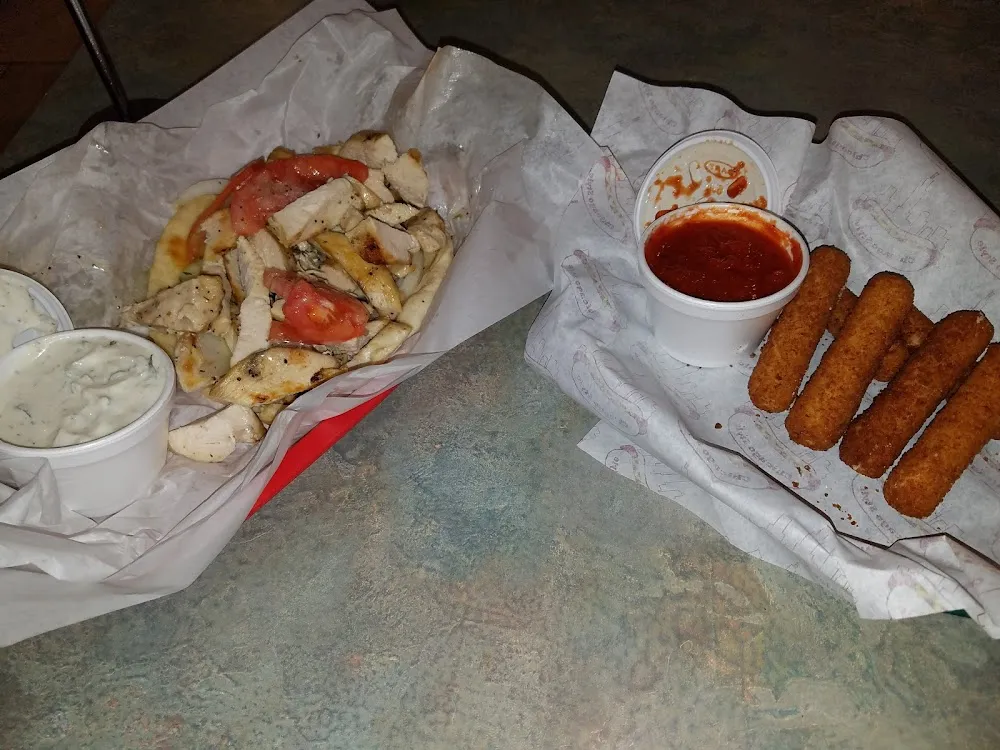 Grilled Chicken on Pita Bread with Cheese Sticks
